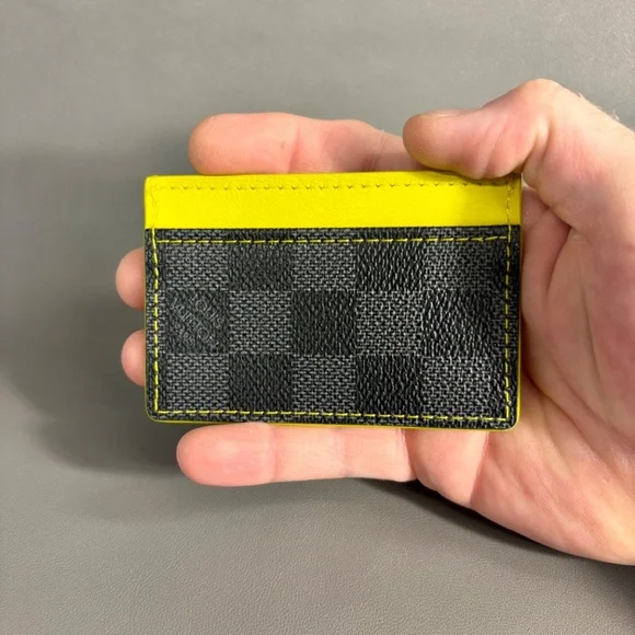 Upcycled LV Damier Graphite Canvas & Yellow Leather Card Case Holder - Picture 6 of 6